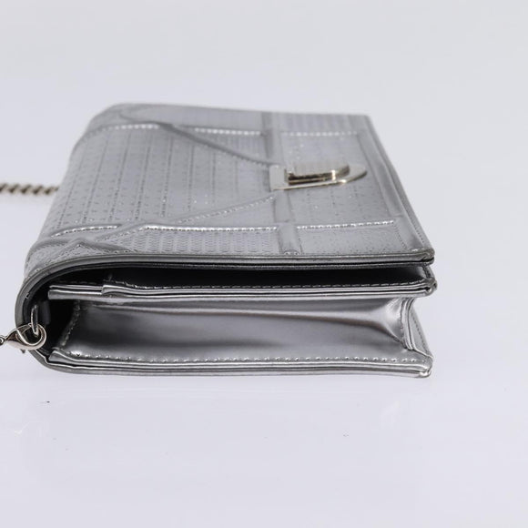 Christian Dior Chain Diorama Shoulder Bag Leather Silver Auth gh990