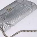 Christian Dior Chain Diorama Shoulder Bag Leather Silver Auth gh990-6