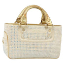 CELINE Hand Bag Satin Beige Gold Auth gh992-1