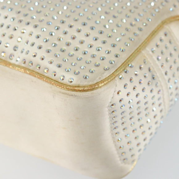 CELINE Hand Bag Satin Beige Gold Auth gh992