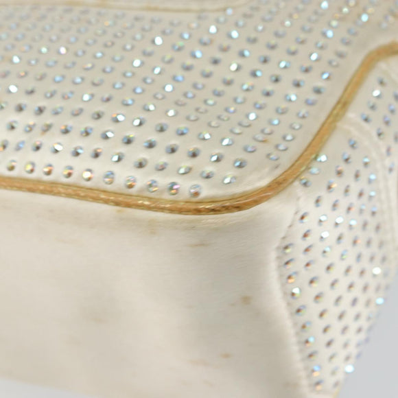 CELINE Hand Bag Satin Beige Gold Auth gh992