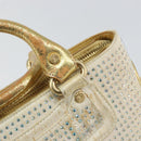 CELINE Hand Bag Satin Beige Gold Auth gh992-10