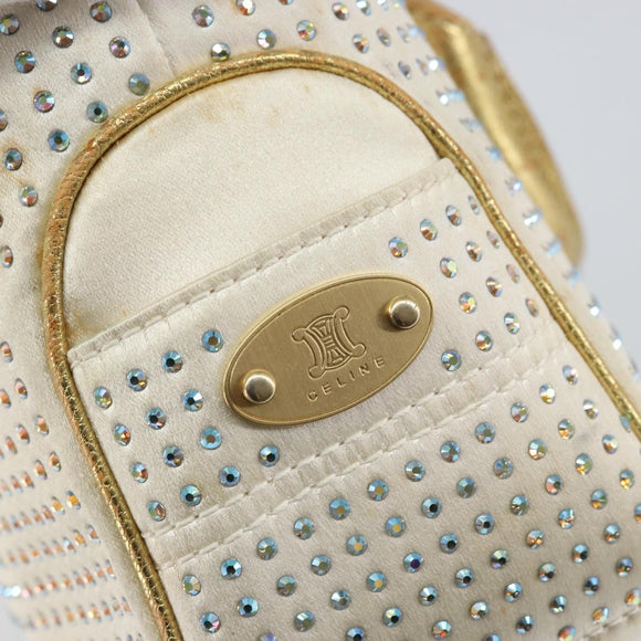 CELINE Hand Bag Satin Beige Gold Auth gh992