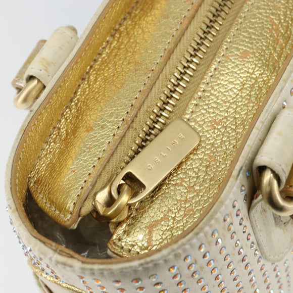 CELINE Hand Bag Satin Beige Gold Auth gh992