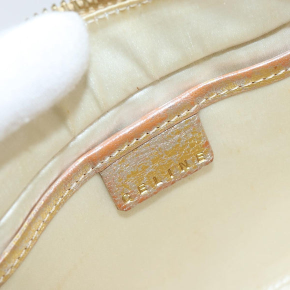 CELINE Hand Bag Satin Beige Gold Auth gh992