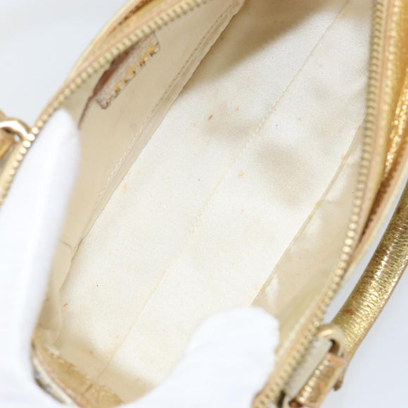 CELINE Hand Bag Satin Beige Gold Auth gh992