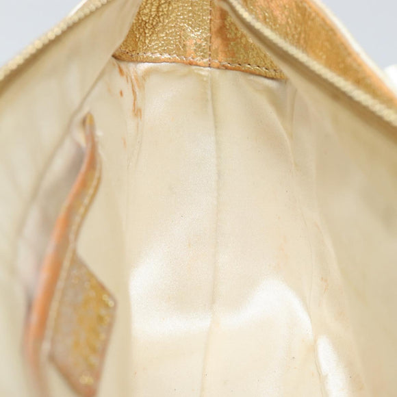 CELINE Hand Bag Satin Beige Gold Auth gh992