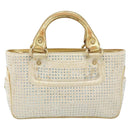 CELINE Hand Bag Satin Beige Gold Auth gh992-13