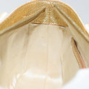 CELINE Hand Bag Satin Beige Gold Auth gh992-21