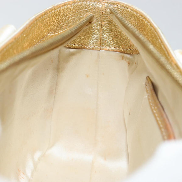 CELINE Hand Bag Satin Beige Gold Auth gh992