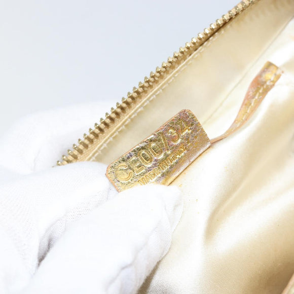 CELINE Hand Bag Satin Beige Gold Auth gh992