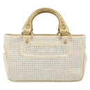 CELINE Hand Bag Satin Beige Gold Auth gh992-2