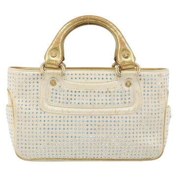 CELINE Hand Bag Satin Beige Gold Auth gh992 - 0