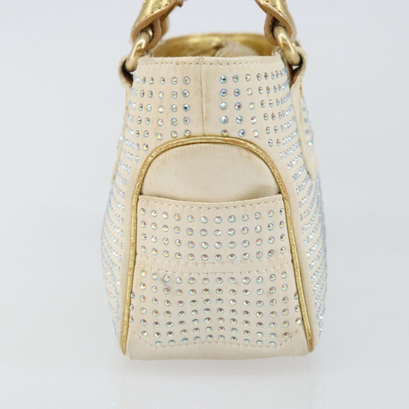 CELINE Hand Bag Satin Beige Gold Auth gh992