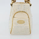 CELINE Hand Bag Satin Beige Gold Auth gh992-4