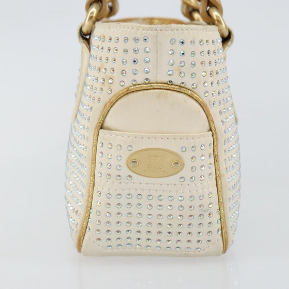 CELINE Hand Bag Satin Beige Gold Auth gh992