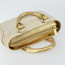 CELINE Hand Bag Satin Beige Gold Auth gh992-6