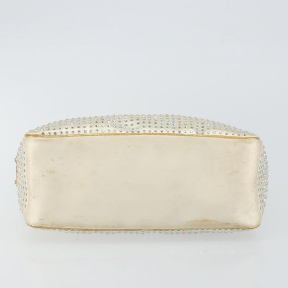 CELINE Hand Bag Satin Beige Gold Auth gh992