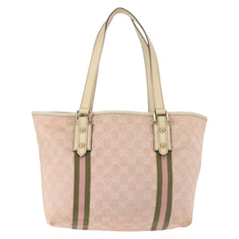 GUCCI GG Canvas Sherry Line Tote Bag Pink Gold khaki 137396 Auth gh999 - 0