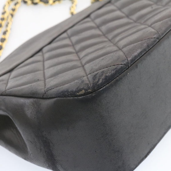 CHANEL Lamb Skin Matelasse Chain Shoulder Bag Black CC Auth am1201gV