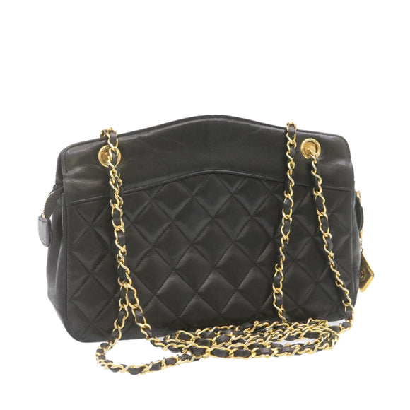 CHANEL Lamb Skin Matelasse Chain Shoulder Bag Black CC Auth am1201gV
