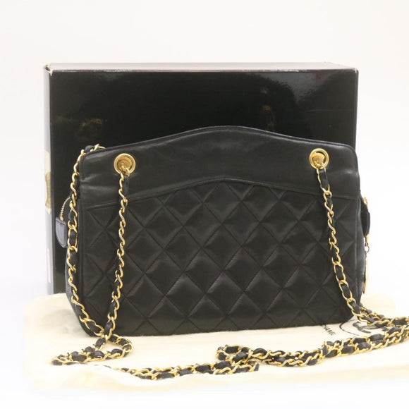 CHANEL Lamb Skin Matelasse Chain Shoulder Bag Black CC Auth am1201gV