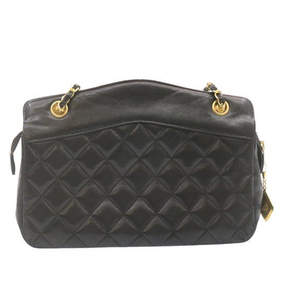 CHANEL Lamb Skin Matelasse Chain Shoulder Bag Black CC Auth am1201gV