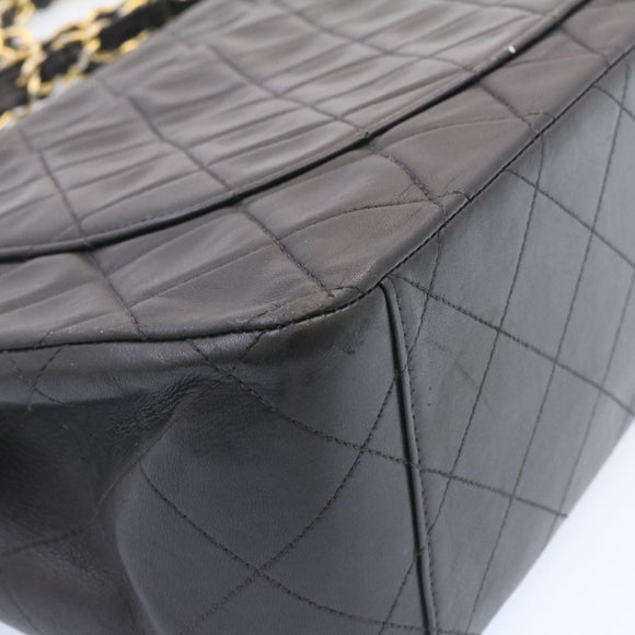 CHANEL Grote Matelasse 34 Klepkettingtas Lamsleer Zwart Goud CC Auth am1276gSAM