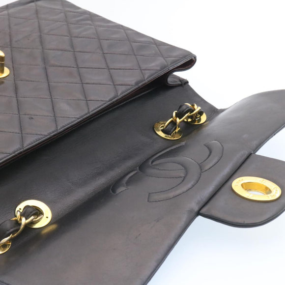 CHANEL Grote Matelasse 34 Klepkettingtas Lamsleer Zwart Goud CC Auth am1276gSAM