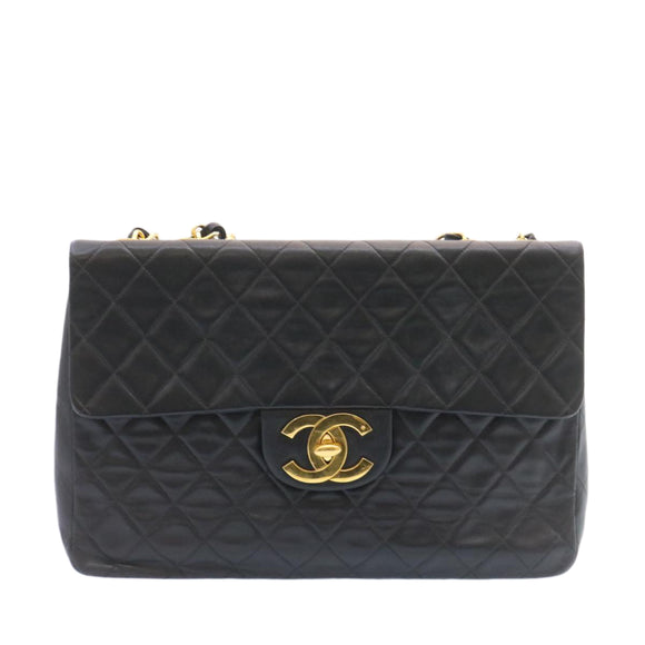 CHANEL Grote Matelasse 34 Klepkettingtas Lamsleer Zwart Goud CC Auth am1276gSAM
