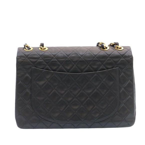 CHANEL Grote Matelasse 34 Klepkettingtas Lamsleer Zwart Goud CC Auth am1276gSAM