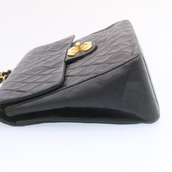 CHANEL Grote Matelasse 34 Klepkettingtas Lamsleer Zwart Goud CC Auth am1276gSAM