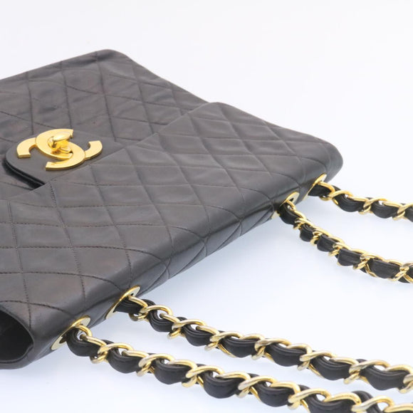 CHANEL Grote Matelasse 34 Klepkettingtas Lamsleer Zwart Goud CC Auth am1276gSAM