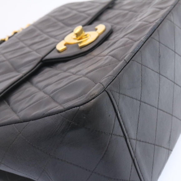 CHANEL Grote Matelasse 34 Klepkettingtas Lamsleer Zwart Goud CC Auth am1276gSAM