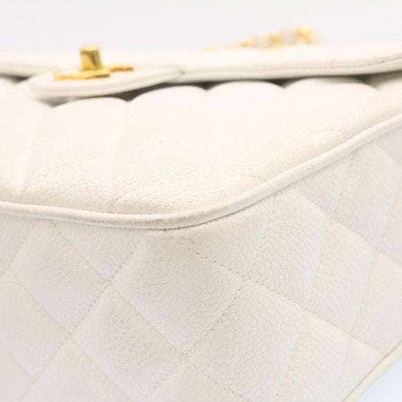 CHANEL Matelasse Chain Shoulder Bag Caviar Skin Gold White CC Auth am1370gAV