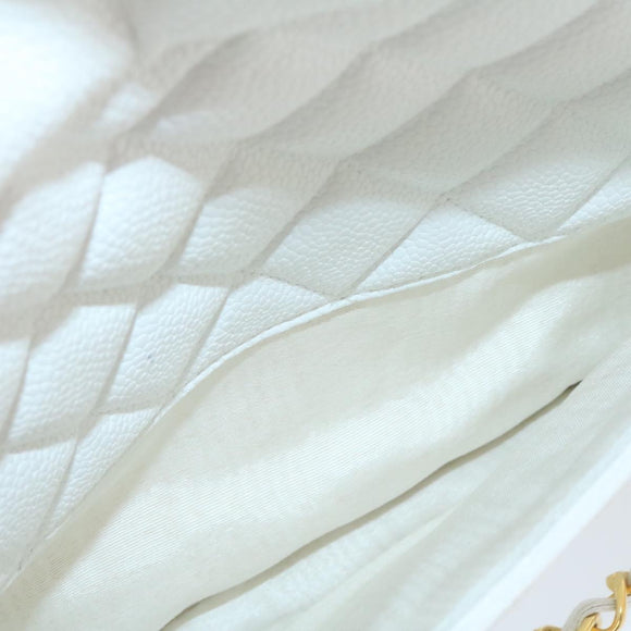 CHANEL Matelasse Chain Shoulder Bag Caviar Skin Gold White CC Auth am1370gAV