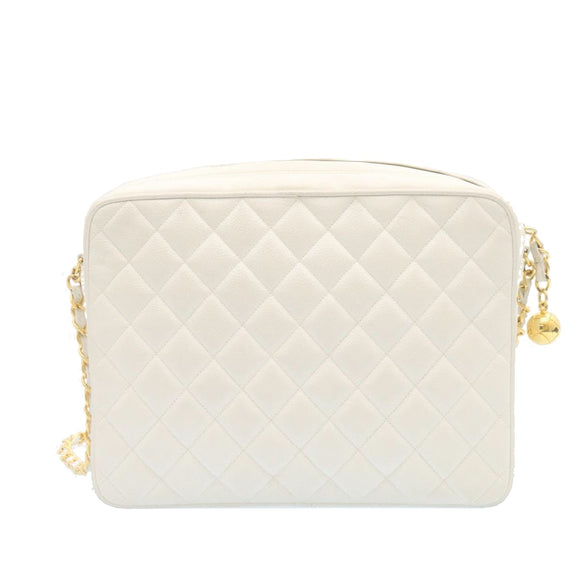 CHANEL Matelasse Chain Shoulder Bag Caviar Skin Gold White CC Auth am1370gAV