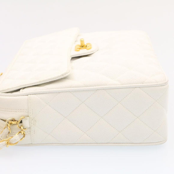 CHANEL Matelasse Chain Shoulder Bag Caviar Skin Gold White CC Auth am1370gAV