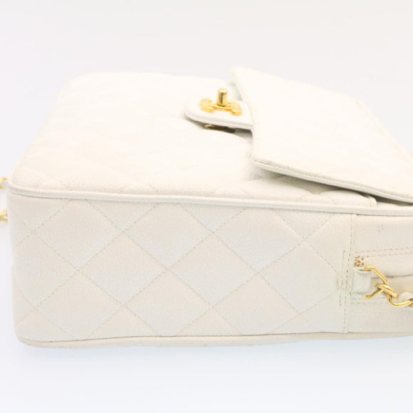 CHANEL Matelasse Chain Shoulder Bag Caviar Skin Gold White CC Auth am1370gAV