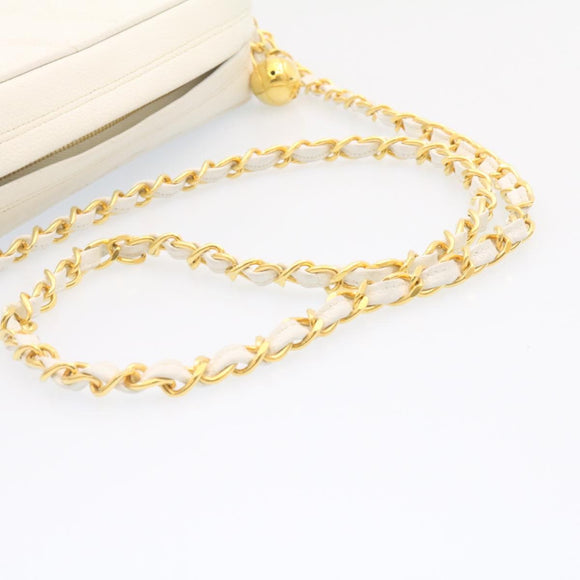 CHANEL Matelasse Chain Shoulder Bag Caviar Skin Gold White CC Auth am1370gAV