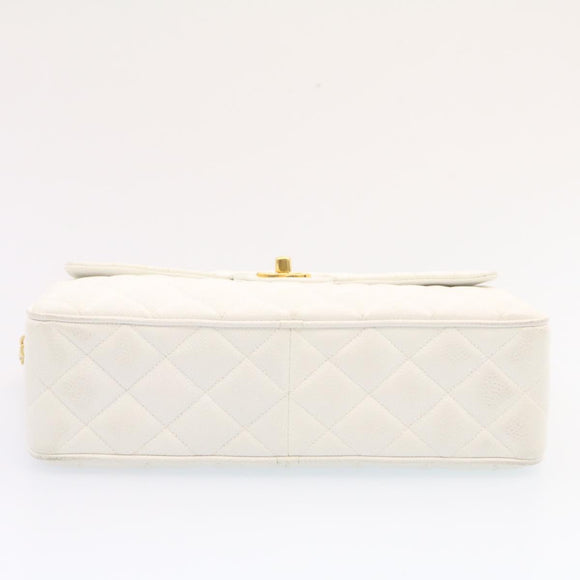 CHANEL Matelasse Chain Shoulder Bag Caviar Skin Gold White CC Auth am1370gAV