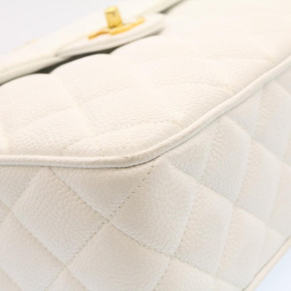 CHANEL Matelasse Chain Shoulder Bag Caviar Skin Gold White CC Auth am1370gAV