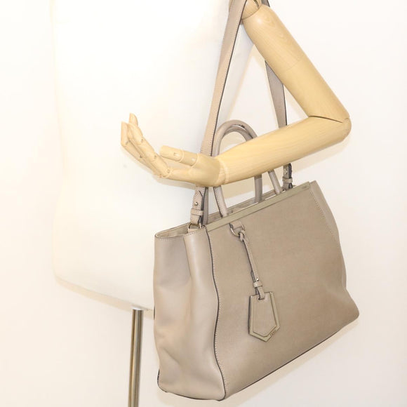 FENDI Hand Bag Leather 2way Shoulder Bag Gray Auth am2118g