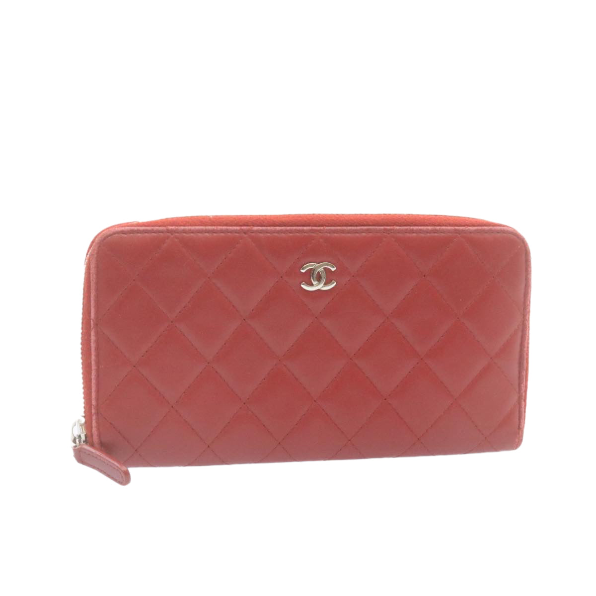 CHANEL Matelasse Wallet Lamb Skin Red CC Auth am2154gA