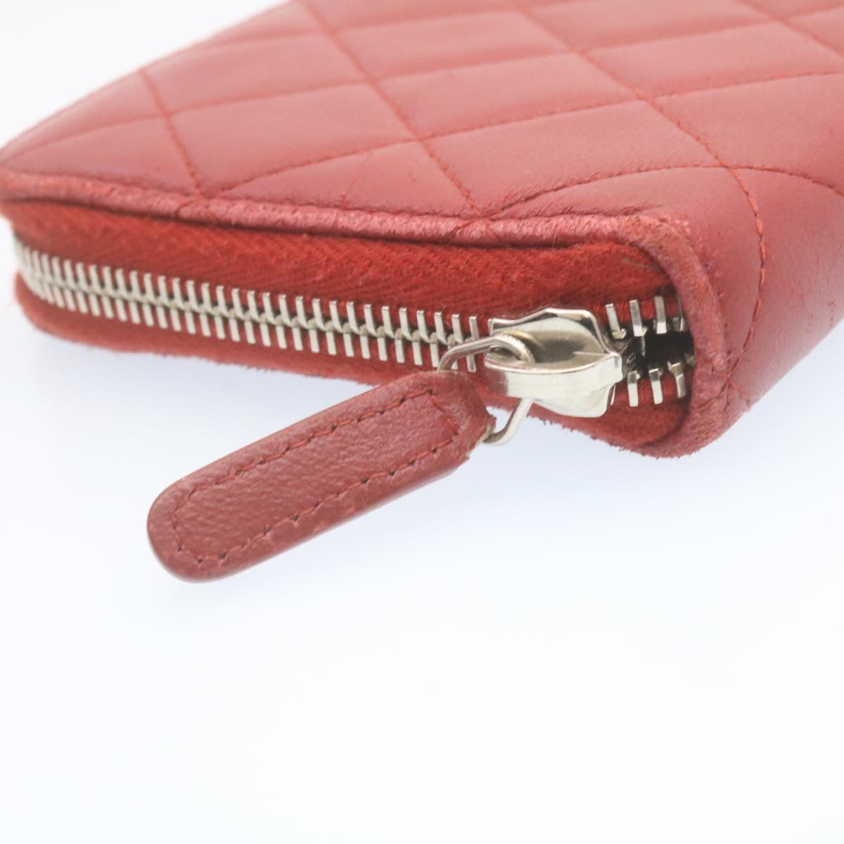 CHANEL Matelasse Wallet Lamb Skin Red CC Auth am2154gA