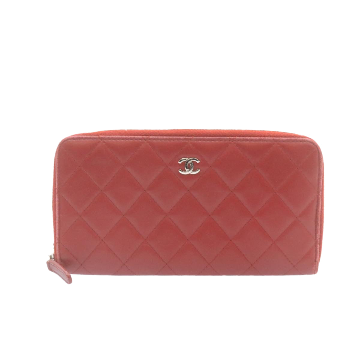 CHANEL Matelasse Wallet Lamb Skin Red CC Auth am2154gA