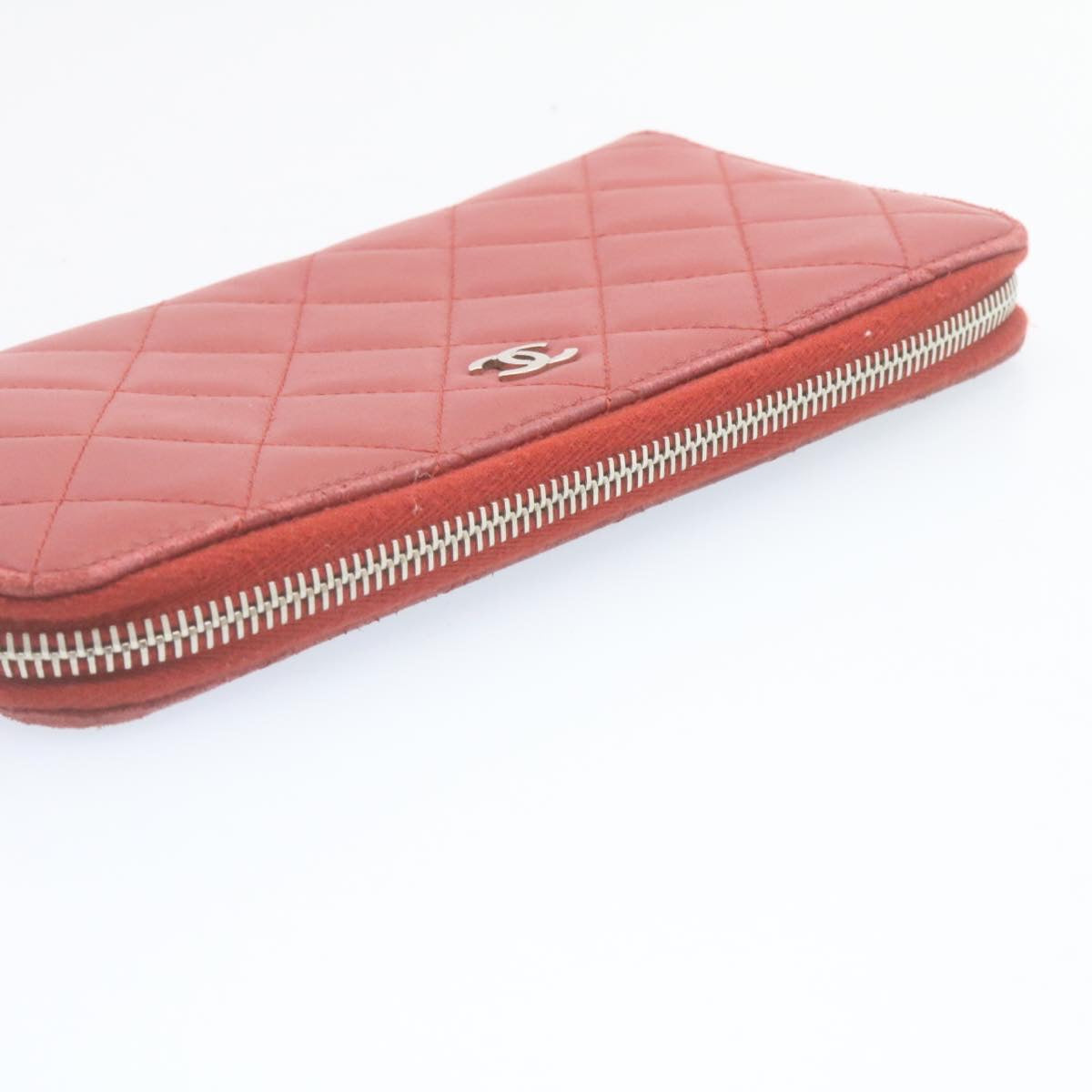 CHANEL Matelasse Wallet Lamb Skin Red CC Auth am2154gA