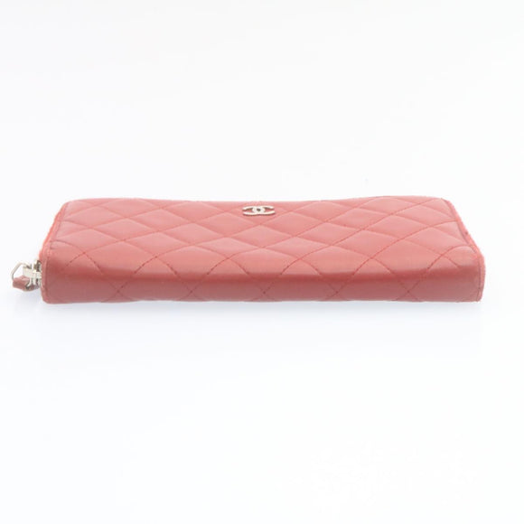 CHANEL Matelasse Wallet Lamb Skin Red CC Auth am2154gA