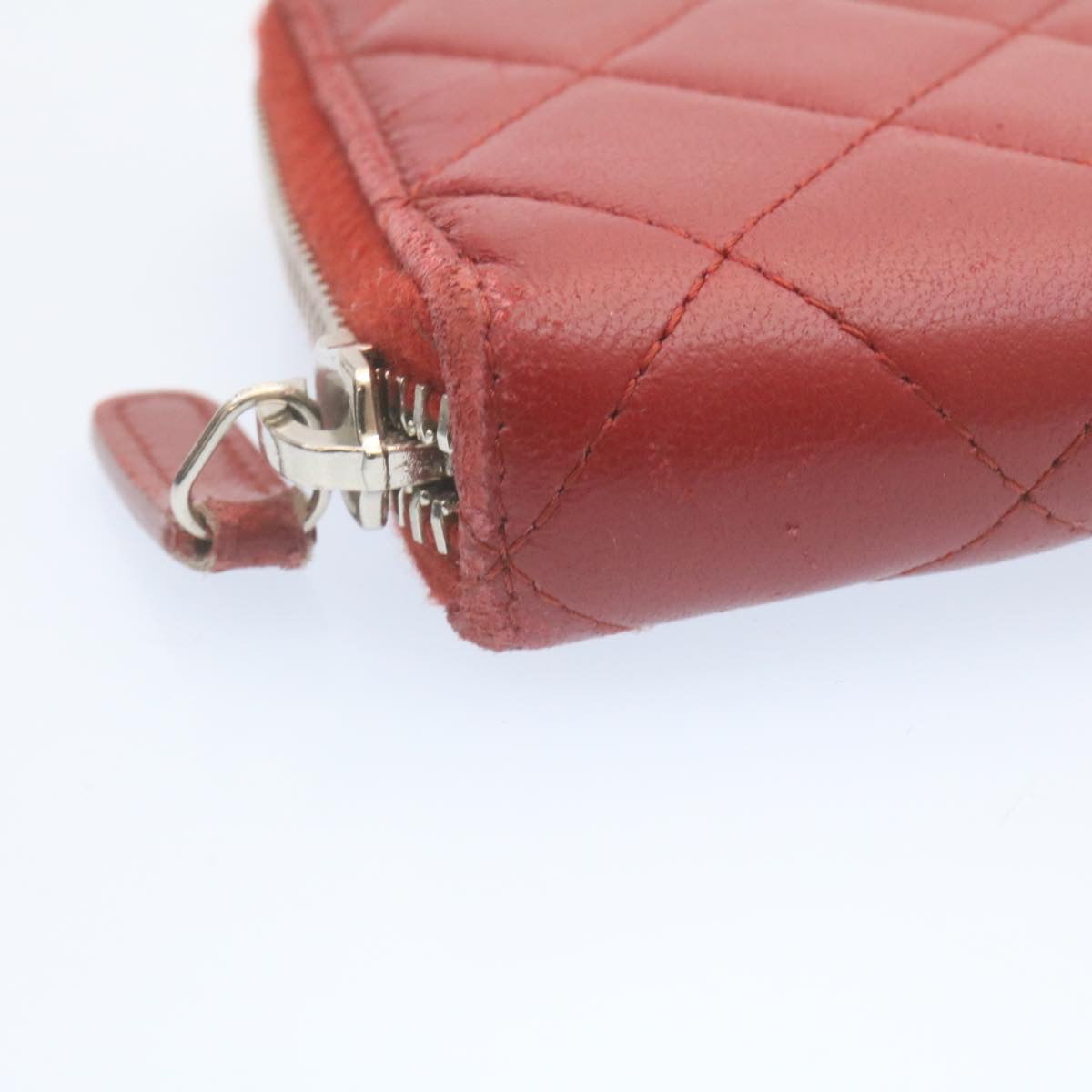 CHANEL Matelasse Wallet Lamb Skin Red CC Auth am2154gA