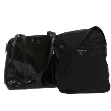 PRADA Shoulder Bag Enamel nylon 2 Set Black Auth am2339g